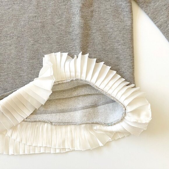 J.Crew Crewcuts Girls Size 14 Mixed Media Sweatshirt Pleated Hem 3/4 Sleeve Gray - Picture 5 of 10